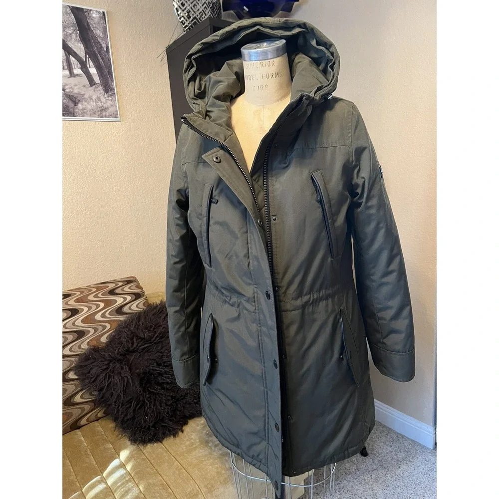 MICHAEL MICHAEL KORS Hooded Puffer Coat Parka Women's Sz S Green %100 Real‎ Fur